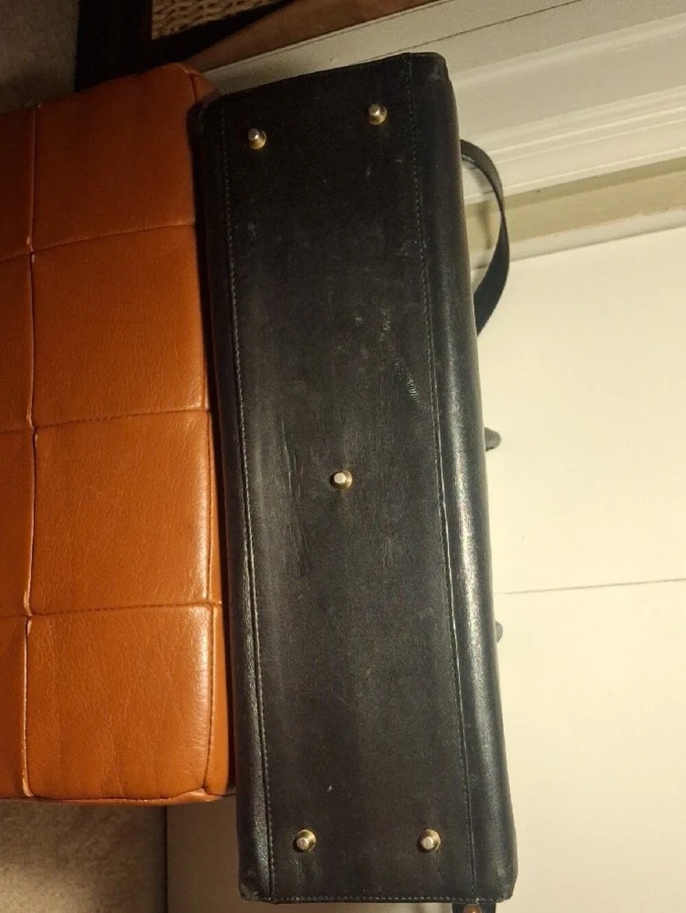 Black Leather Briefcase with Top Handle and Shoulder Strap